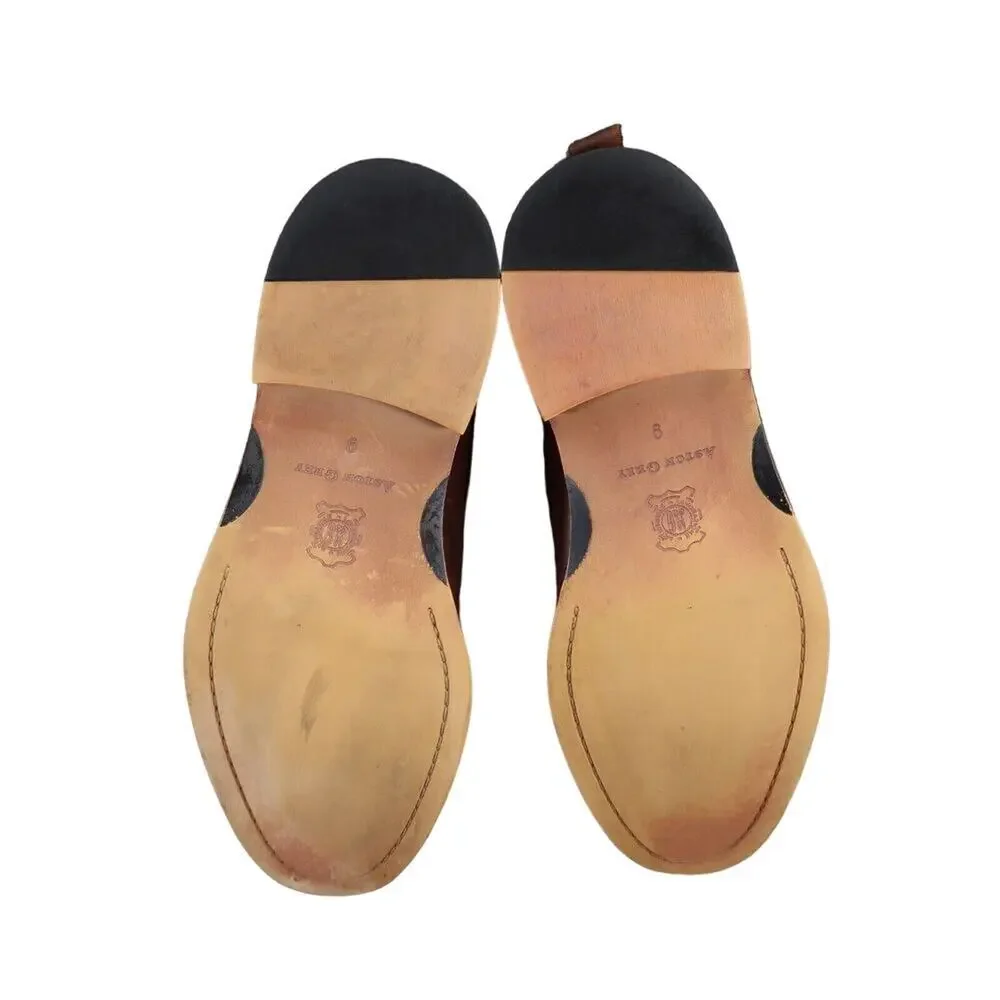 Aston Grey Shoes Men 9 Oxford Derby Leather Brown Plain Toe Dress Formal Classic